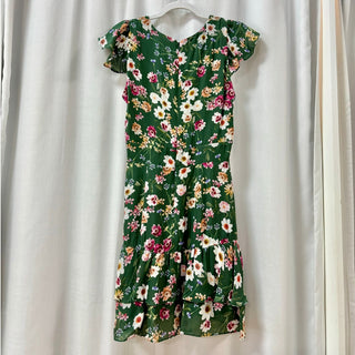 NWT Parker Sloan Silk-Blend Floral Wrap Mini Dress Green Women's Size US 6