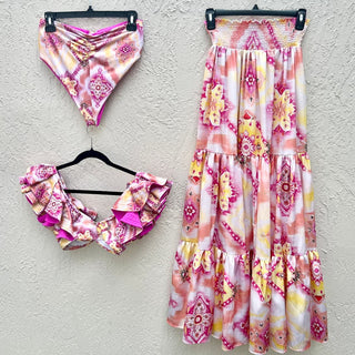 NWT Alcatraz Costera Monarca Bikini Swimwear & Maxi Skirt Lot Of 3 Pink Women's