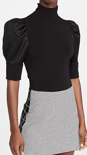 NWT Alice & Olivia McKayla Puff Sleeve Turtleneck Crop Blouse Top Black Women XS