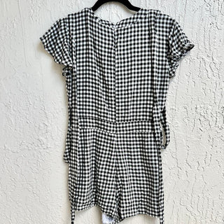 Privacy Please Gingham V Neckline Goodwin Romper Black White Women's Size XS