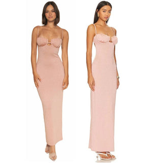 Montce Swim Sparkle Petal Cutout Bodycon Maxi Slip Dress Prima Pink Women's M