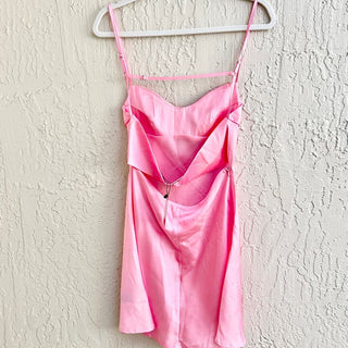 NWT Edikted Spaghetti Strap Bellamy Cut-Out Satin Mini Dress Pink Womens Medium