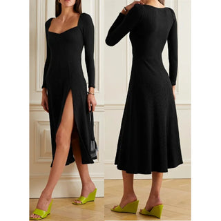 Reformation Banks Long Sleeve Ribbed Stretch-Modal Midi Dress Black Women's S