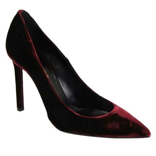 Saint Laurent YSL Anja 105 French Velvet Stilettos Pump Burgundy Women's 36.5