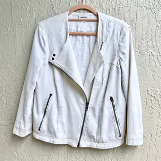 Helmut Lang 3/4 Sleeve Asymmetrical Zip Denim Moto Jacket White Women's Small