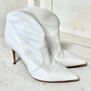 Gianvito Rossi Mable Leather Pointed Toe Western Ankle Boots White Women's 36.5