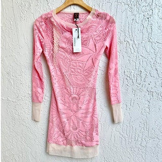 Jean Paul Gaultier Soleil Long Sleeve Casual Mini Dress Pink Women's Size Small