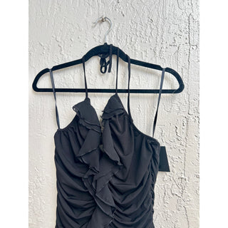 NWT NBD Ruffle Ruched Gathered Elayna Halterneck Mini Dress Black Women's Medium