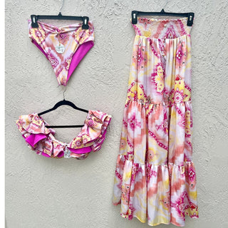 NWT Alcatraz Costera Monarca Bikini Swimwear & Maxi Skirt Lot Of 3 Pink Women's