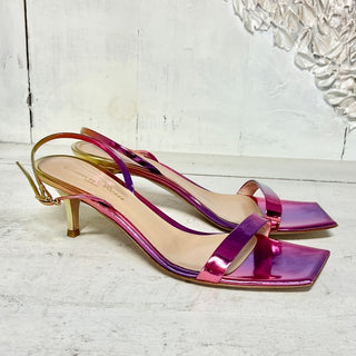 NWOT Gianvito Rossi Ribbon Kitten Heel Slingback Sandals Purple Womens 38.5 / 8