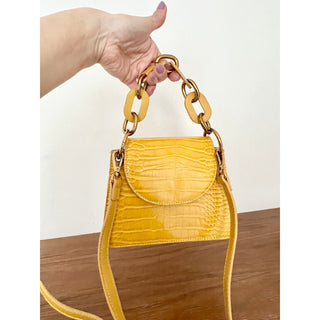 Melie Bianco Embossed Vegan Leather Crossbody Bag Yellow Women's Gold Chain