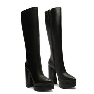 Schutz Elysee Zip Up Leather Knee High Platform Boots Black Women's Size 7.5B