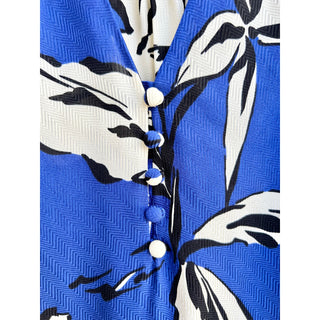 Veronica Beard Milan Floral Print Silk V-Neck Top Blouse Blue Women's Size 6