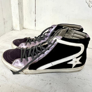 Golden Goose x Slide Suede High Top Skateboard Sneakers Black/Purple Womens 39