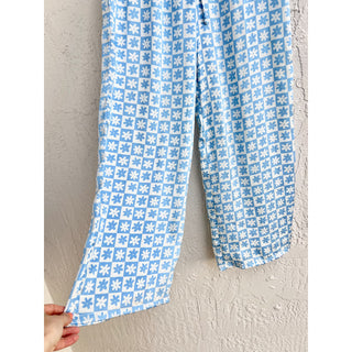 Lisa Say Gah Daisy Check Pull On Drawstring Loungewear Wide Leg Pant Blue Medium