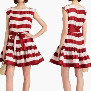 Zimmermann Wonderland Silk Striped Bow-detail Mini Dress Red/pin Women's 1 / S