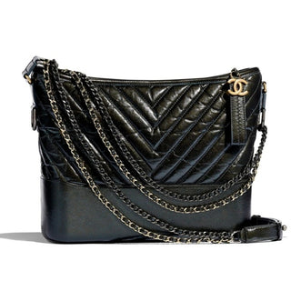 Chanel Black Leather Gabrielle Hobo Series Chevron Shoulder Handbag