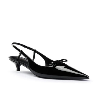 Flor de Maria Jess Patent Leather Kitten Heeled Slingback Pump Black Womens 6.5