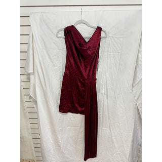 NWT Nonchalant Label Natalie One-Shoulder Drape Minidress Red Metallic Stripes S