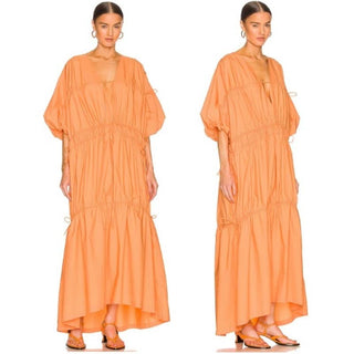 NWT L'Academie Puff Sleeve 100% Cotton Yona Maxi Dress Orange Small / Medium