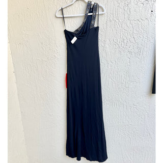 NWT David Maister One Shoulder Embellished Maxi Dress Navy Blue Women's Size 10