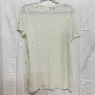 IRO Clay Linen Short Sleeve Crew Neck Distressed T-Shirt White Women's Size M