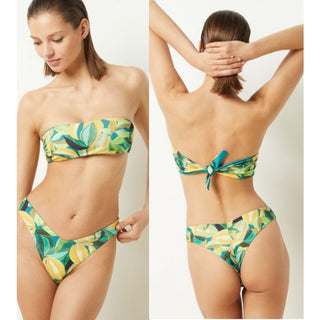 NWT ETAM Verso Tropical Splash Reversible Swim Bandeau Bra Yellow/Green 36/US 10