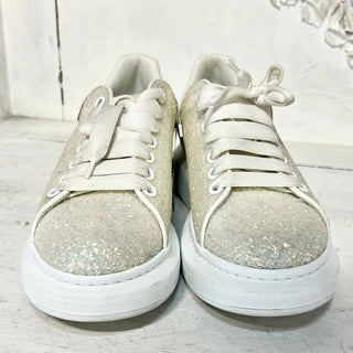 Alexander McQueen Low Top Chunky Sneaker Silver Glitter Women's Size 40E / 10