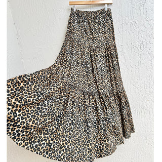 Pinko Elastic Waist Leopard Print Tiered Maxi Skirt Brown Black Women's Medium