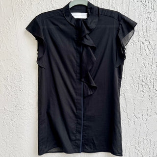 Victoria Beckham Cap Sleeve Ruffle Top Blouse Semi Sheer Black Women's Medium