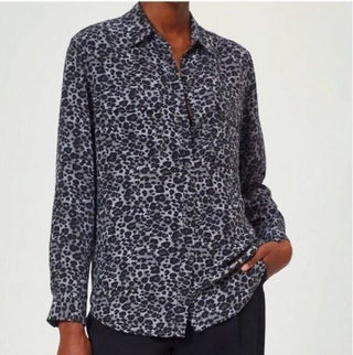 Equipment Femme 100% Silk Leopard Print Button Front Shirt Black Gray Womens XXS