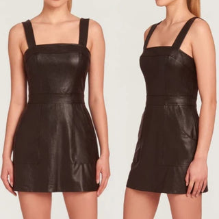 NWT Amanda Uprichard Faux Leather Ace Mini Dress Black Women's Size Small