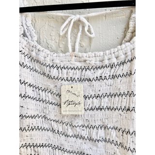 NWT Free People Puff Sleeve Embroidered Maggie Smocked Top White Women's Size XS