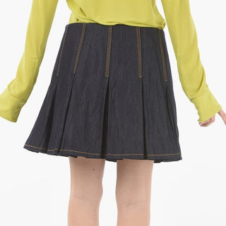 NWOT Bottega Veneta Salon 3 Pleated Denim Mini Skirt Navy Blue Women's Size 34/2
