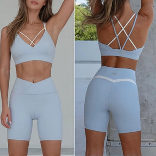 Laquila Zephyr Strappy Sports Bra & High-Waist Biker Shorts Set Blue Women's S