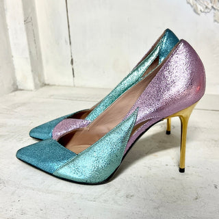 Balmain Sibyl Metallic Leather Cutout Stilettos Pumps Pastel Women's 37 / 6.5