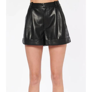 NWT Cami NYC Pleated Front Rabia Vegan Leather Short Black Women's Size 6