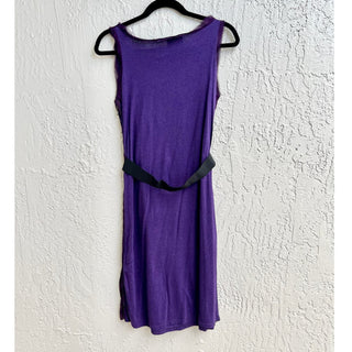 Lanvin Sleeveless Cotton Blend Scoop Neck Belt Midi Dress Purple Women's S / M