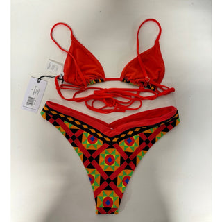 NWT WeWoreWhat Mosaic Cooper Wrap Bikini Top & Delilah Bikini Set Red Women's S