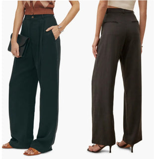 Reformation Mason High Waisted Pleated Wide Leg Trouser Pants Black Women's 0