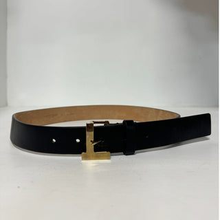 Lafayette 148 New York Gold L Beam Buckle Leather Belt Black Women's Size XS