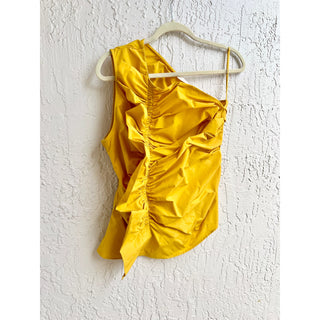 Ulla Johnson One Shoulder Senta Asymmetrical Ruched Top Yellow Women's Size 6