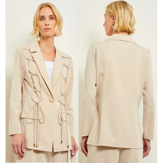 NWT Misook Modern Single Button Jacket with Lace Tie Detail Biscotti Women's XS