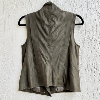 Vince 100% Leather Military Moto Vest Jacket Olive Green Women's Size XS