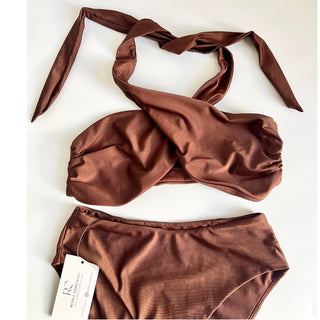 LPA Halterneck Top & Bottom 2 Piece Swimsuit Set Brown Women's Size Small