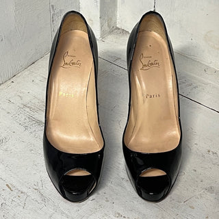 Christian Louboutin Very Prive 120 Patent Leather Peep Toe Pumps Black 39.5/9.5