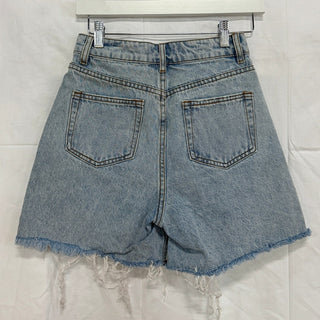 Grey Lab High Waisted Destroyed Frayed Hem Denim Shorts Blue Women's Size XS