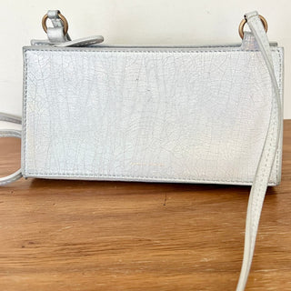 Mansur Gavriel Mini Iridescent Leather Pencil Crossbody Bag Silver