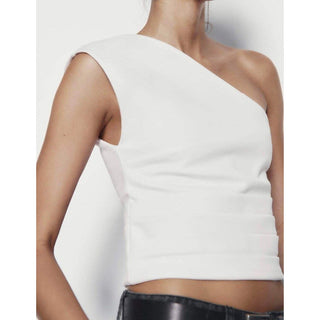 NWOT Zara Sleeveless Asymmetric Neck One Shoulder Crop Top White Women's Size S