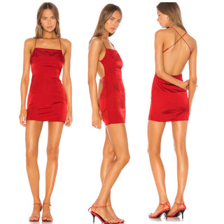 superdown Autumn Sleeveless Crossback Strap Bodycon Slip Mini Dress Red Womes XS